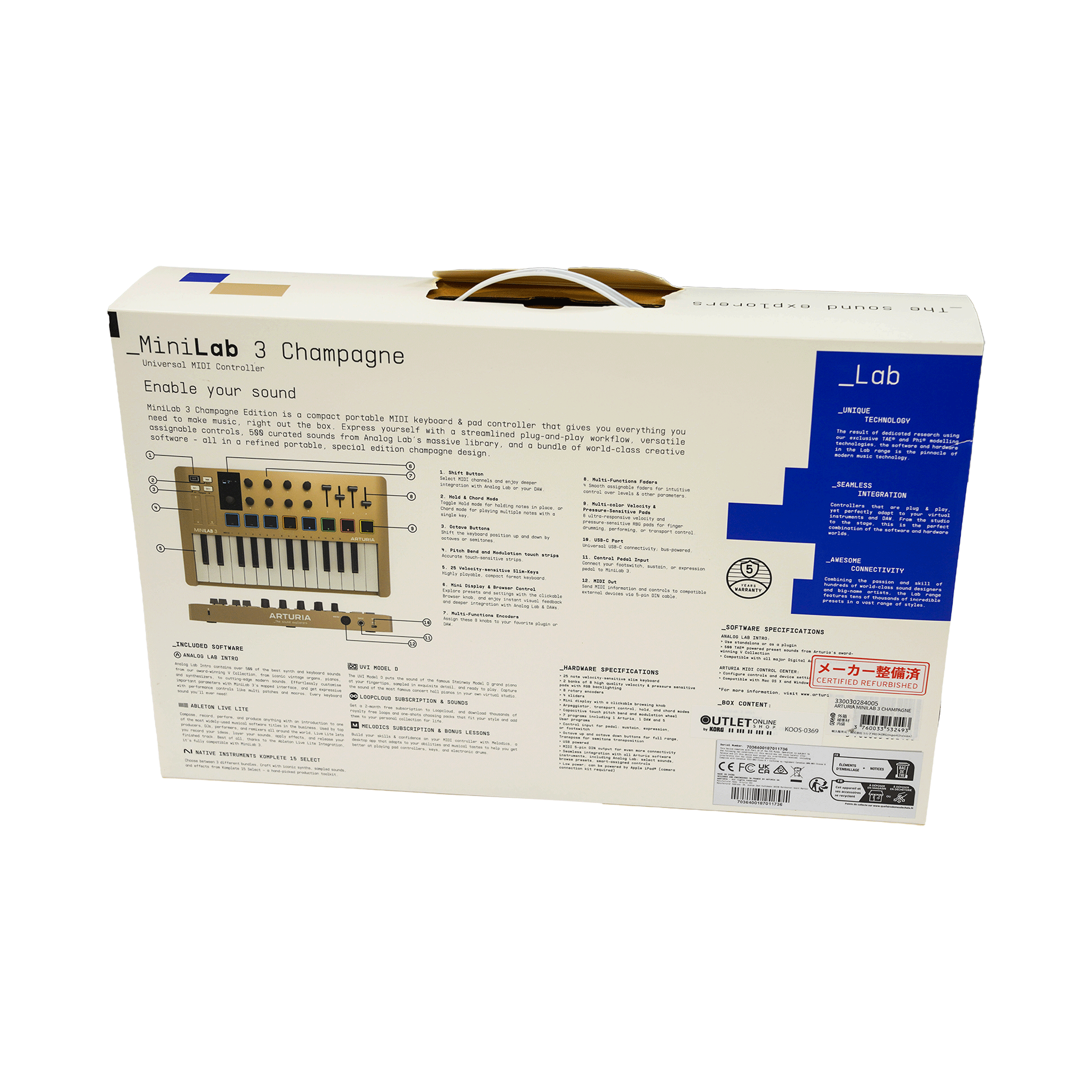 ARTURIA コンパクトなオールインワンMIDIコントローラー　【MINILAB 3 CHAMPAGNE】