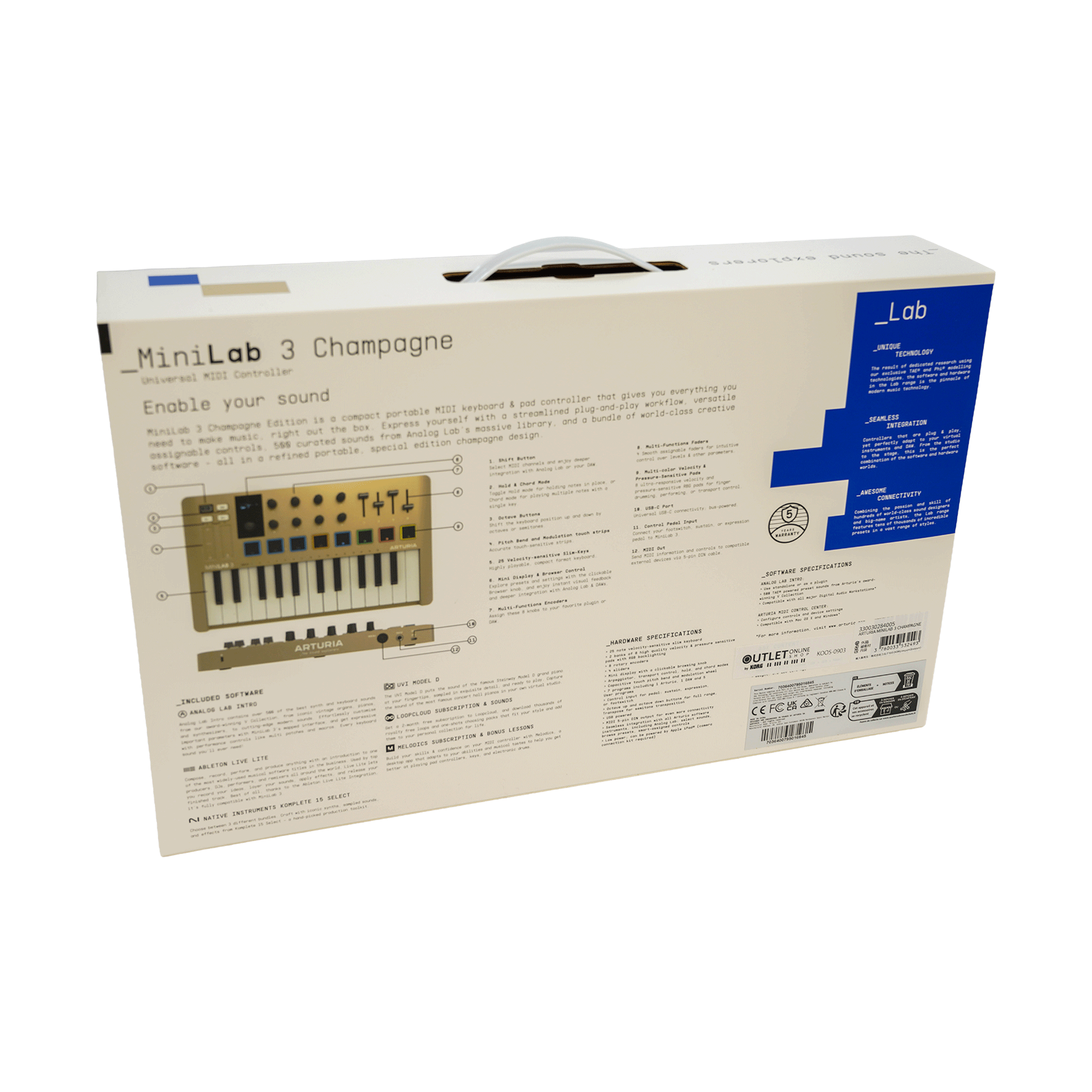 ARTURIA コンパクトなオールインワンMIDIコントローラー　【MINILAB 3 CHAMPAGNE】