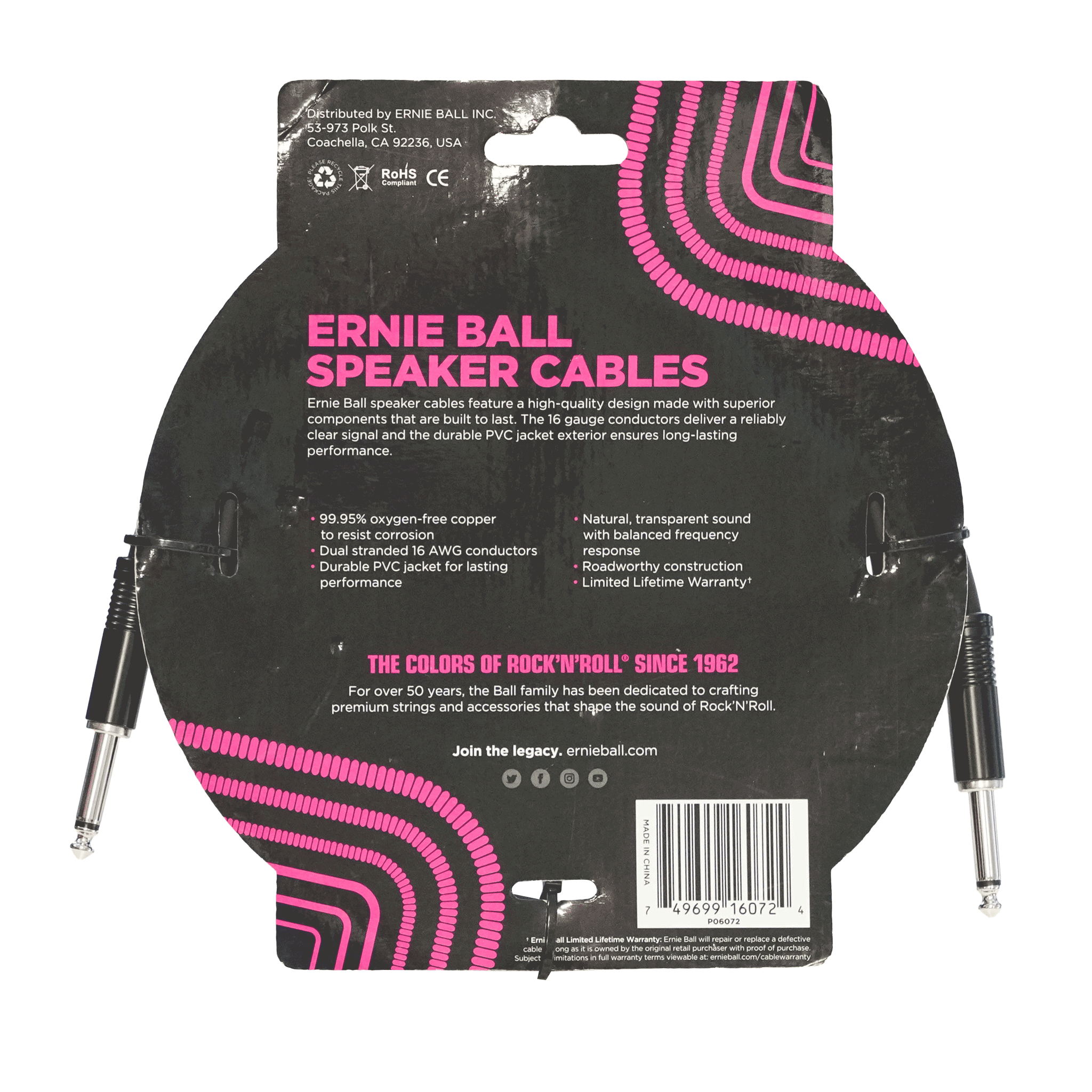 ErnieBall 信頼感抜群のスピーカー・ケーブル【EB 6072 SPEAKER CABLE 6FT】